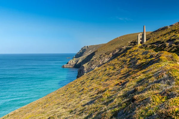 Wheal Coates 'ta sonbahar, güneybatı kıyı yolunda yer alan tarihi bir teneke maden, Cornwall, İngiltere, İngiltere, Porthtowan ve St. Agnes arasındaki uçurumlarda.