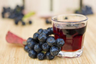 Bir bardak chokeberry tentür.