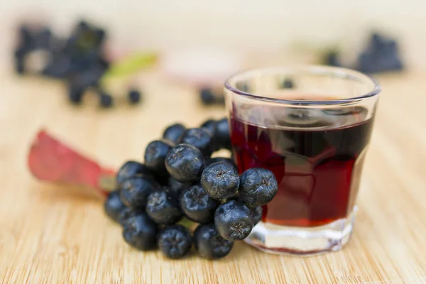 Egy pohár chokeberry (Aronia) tinktúra (gyógykivonat). — Stock Fotó