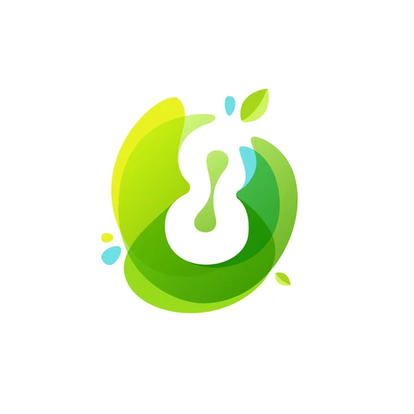 Nummer åtta logotyp på gröna akvarell splash bakgrund. 8 ikon. — Stock vektor