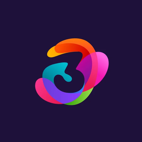 Hármas számú logó színes, többszínű splash háttér. 3 ic — Stock Vector