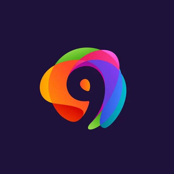 Logo numero nove su sfondo colorato multicolore. 9 ico — Vettoriale Stock