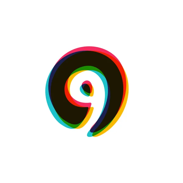 Logo di sovrapposizione numero nove con cambio colore. 9 icona . — Vettoriale Stock