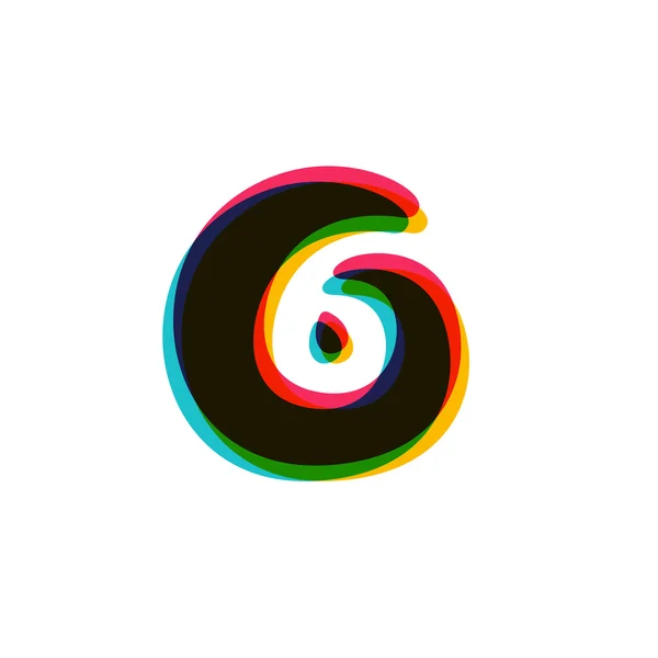Číslo šest překrýt logo s blednutí barev. 6 ikona. — Stockový vektor