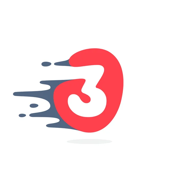 Nummer drie logo met hoge snelheid water, vuur, energielijnen. 3 ik — Stockvector