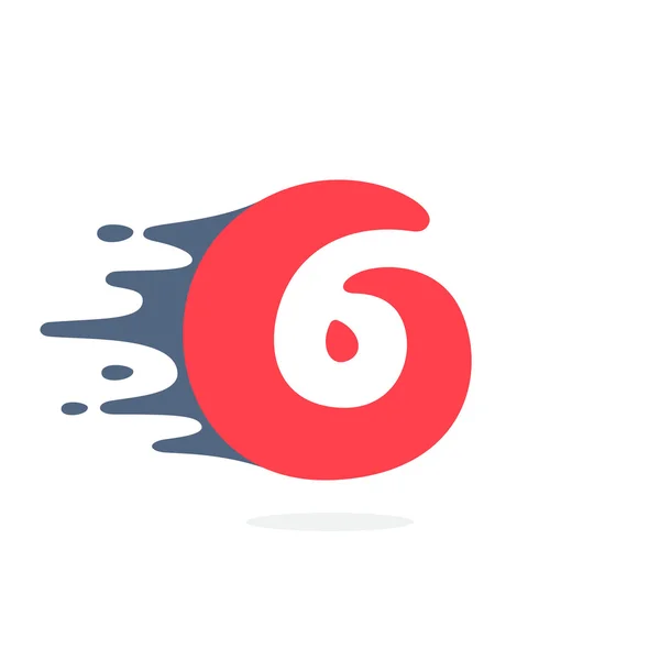 Logo van de nummer zes met hoge snelheid water, vuur, energielijnen. 6 ico — Stockvector