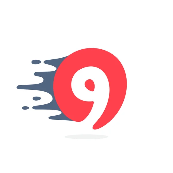 Αριθμός εννέα λογότυπο με γρήγορη ταχύτητα νερό, φωτιά, ενεργειακές γραμμές. 9 ic — Διανυσματικό Αρχείο