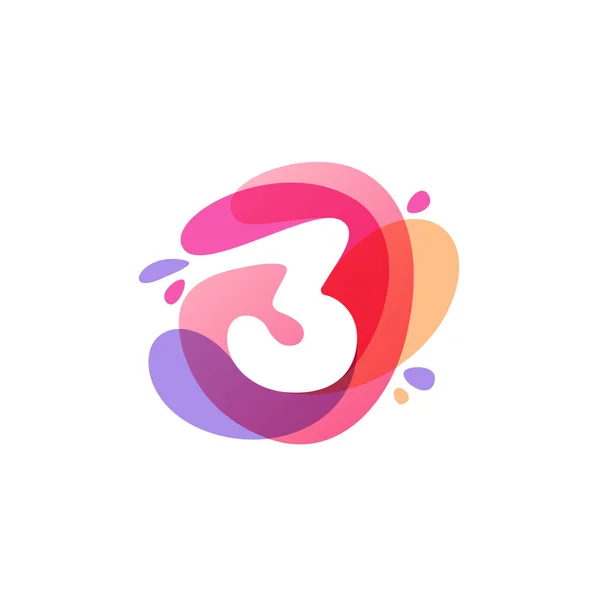 Numero tre logo a colorato acquerello spruzzi di sfondo. 3 ic — Vettoriale Stock