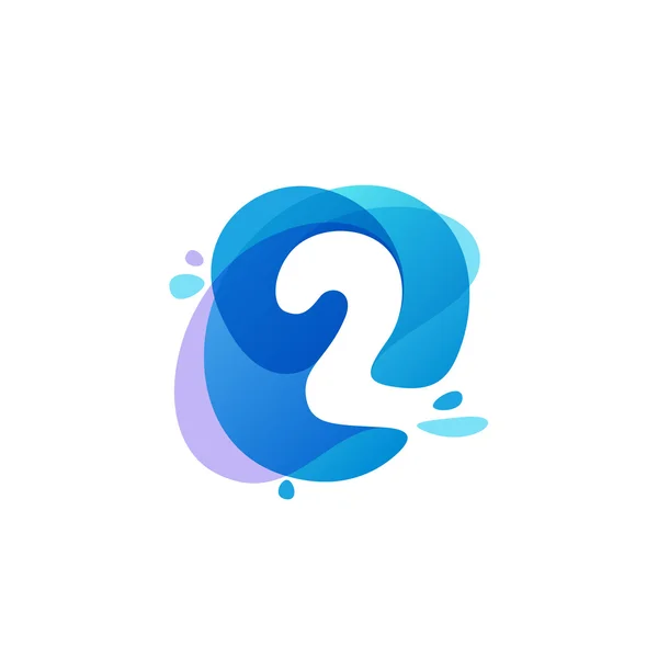 Number two logo at blue water splash background. 2 icon. — Stock Vector