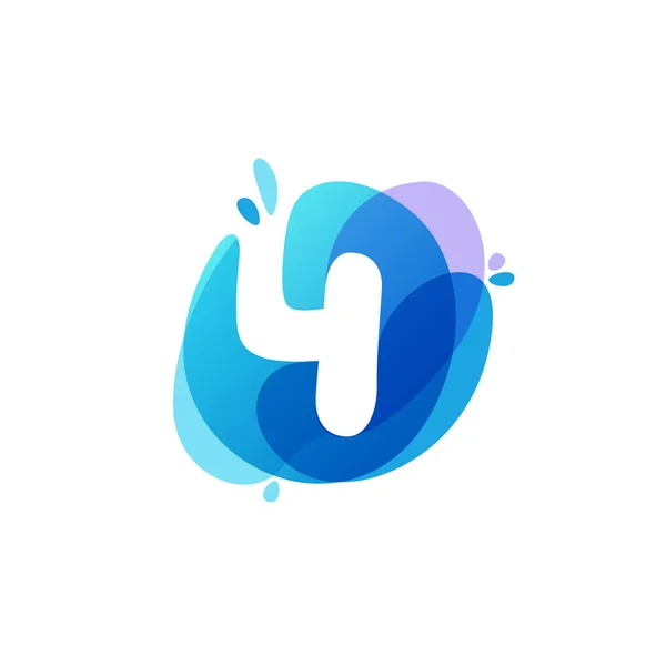 Numero quattro logo su sfondo blu spruzzi d'acqua. 4 icona . — Vettoriale Stock