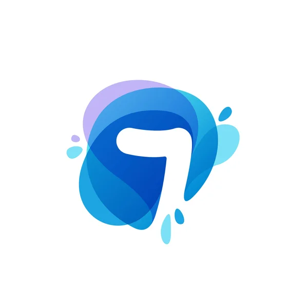 Logo numéro sept à fond bleu éclaboussure d'eau. icône 7 . — Image vectorielle