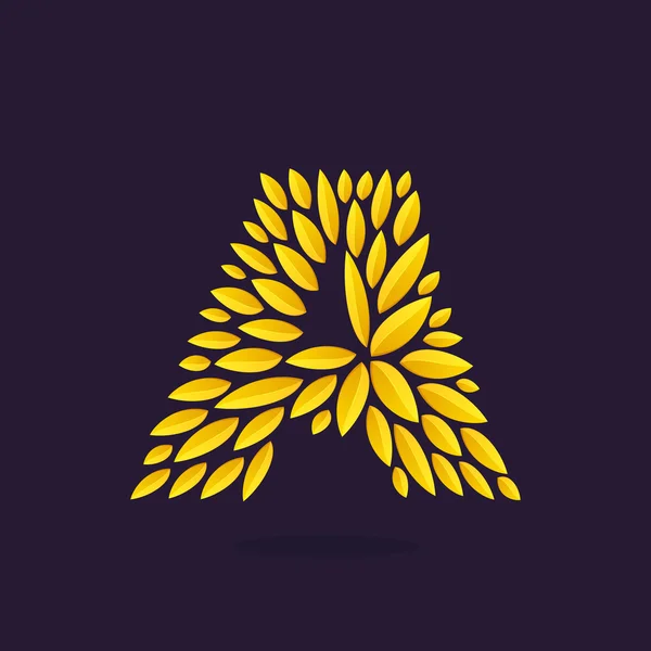 Letra A logo formado por hojas de oro . — Vector de stock