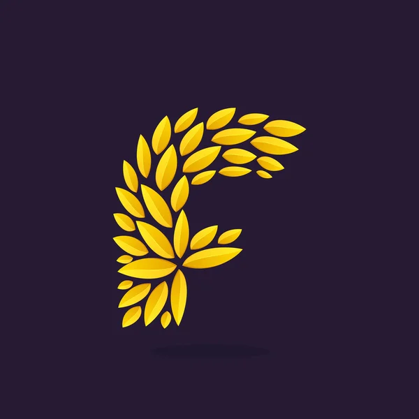 F logotipo de la letra formada por hojas de oro . — Vector de stock