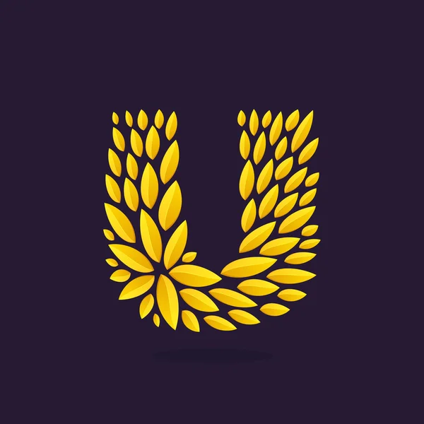 U Buchstabe Logo von Blattgold gebildet. — Stockvektor