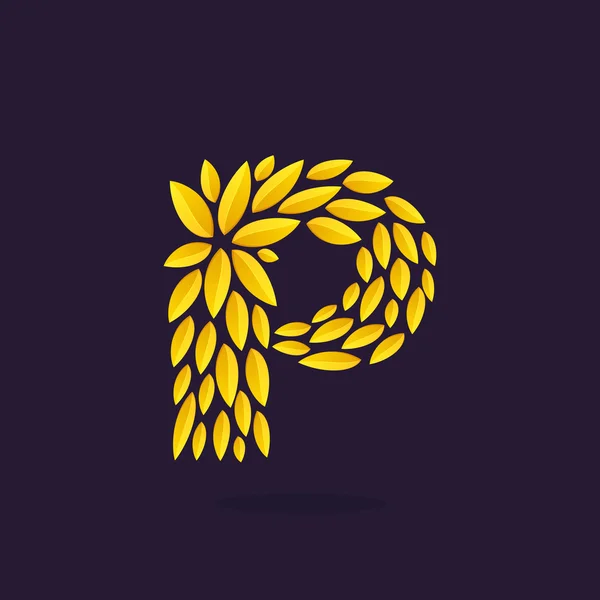 P logo de la letra formado por hojas de oro . — Vector de stock