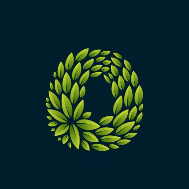 O mektup logo oluşan taze yeşil yaprakları tarafından.
