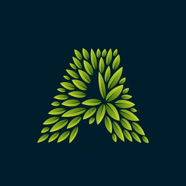 Letter A logo gevormd door verse groene bladeren. — Stockvector
