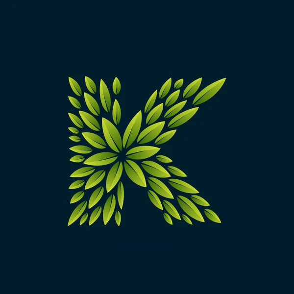 K letter logo formed by fresh green leaves. — Stock Vector