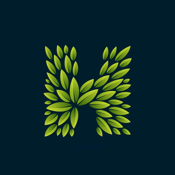 H brief logo gevormd door verse groene bladeren. — Stockvector