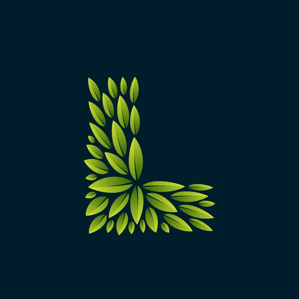 Logotipo de letra L formado por hojas verdes frescas . — Vector de stock