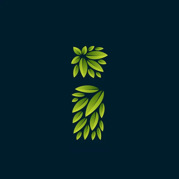 De letter I logo gevormd door verse groene bladeren. — Stockvector