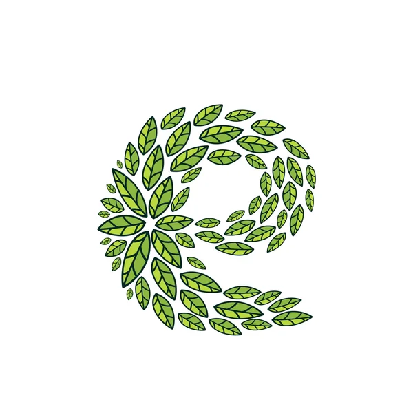 Logotipo de la letra E formado por el patrón vintage, hojas verdes línea . — Vector de stock