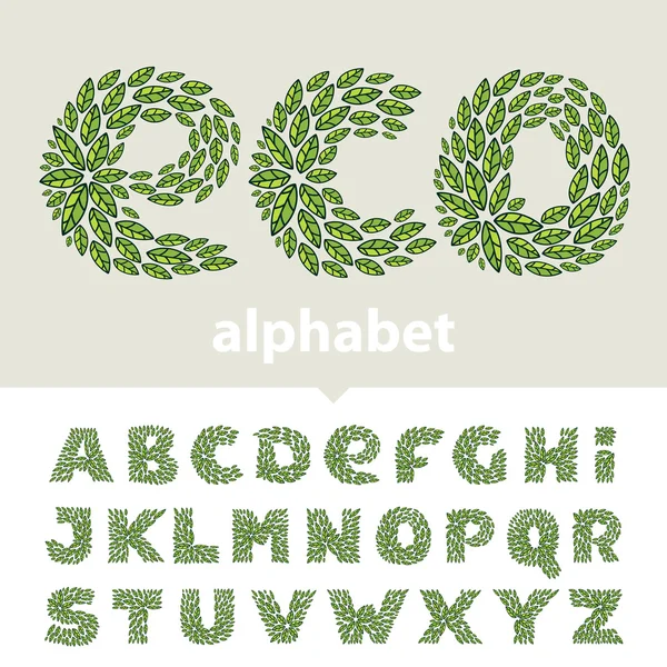 Alphabet logos formed by vintage pattern, line green leaves. — Stock Vector
