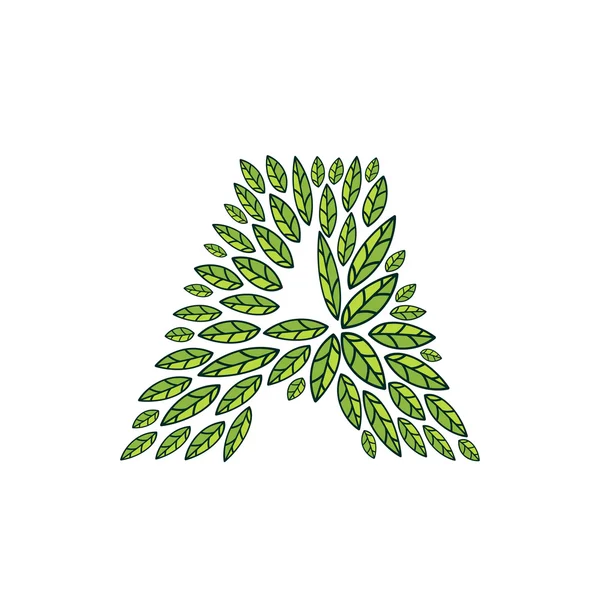 Буква Логотип сформирован винтажный узор, линия зеленые листья . — стоковый вектор