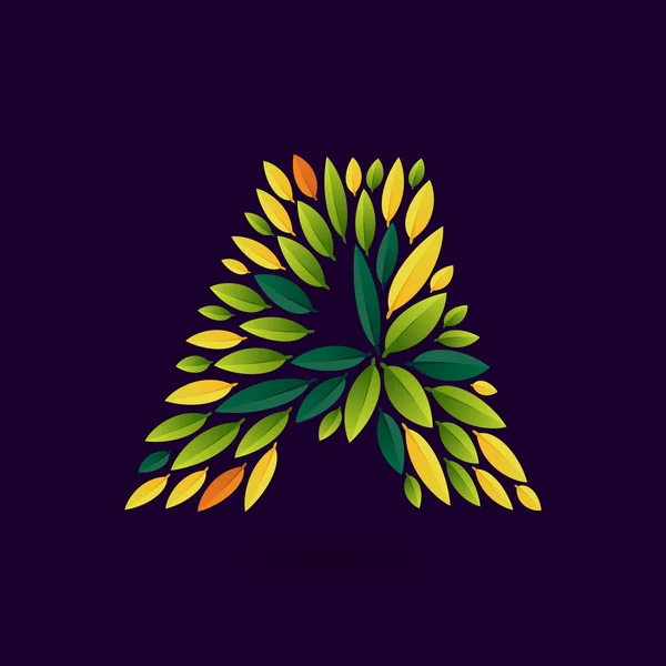 Επιστολή ένα λογότυπο που σχηματίζεται από πράσινο και φθινοπωρινά φύλλα. — Διανυσματικό Αρχείο