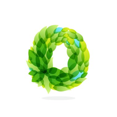 O mektup logo sulu boya taze yeşil yaprakları tarafından kurulan.