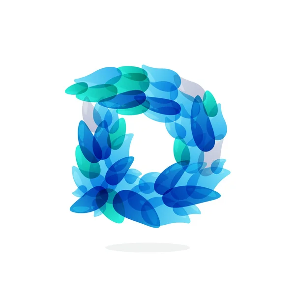 Логотип буквы D, образованный синими брызгами воды . — стоковый вектор
