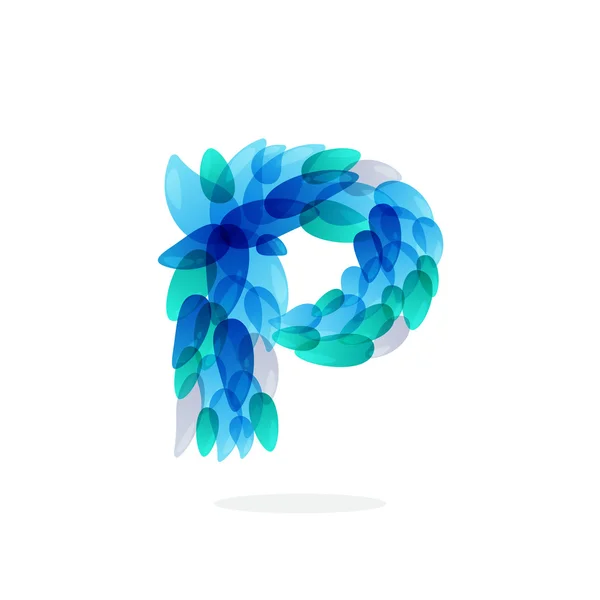 Логотип буквы P, образованный синими брызгами воды . — стоковый вектор