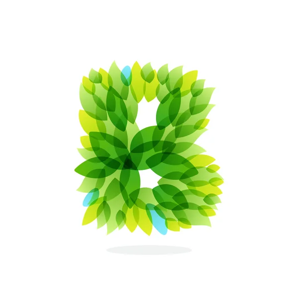 Logotipo de letra B formado por aquarela folhas verdes frescas . — Vetor de Stock
