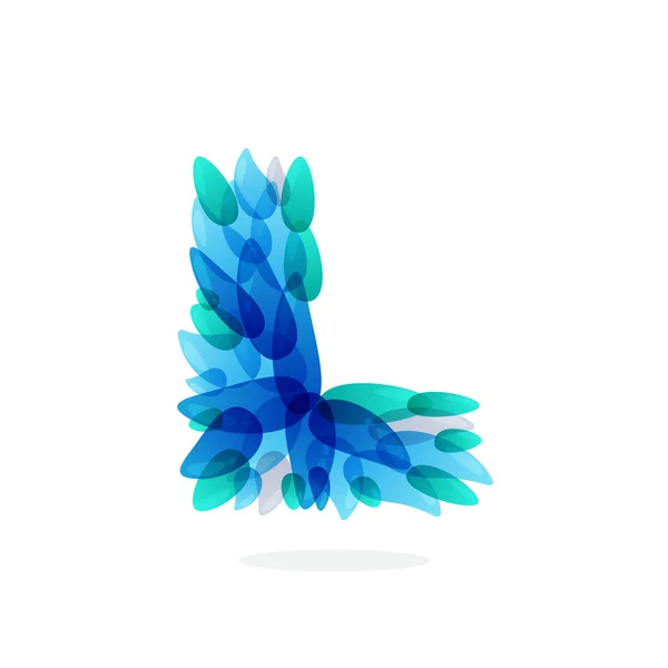 L brev logotyp bildas av blå vatten stänk. — Stock vektor