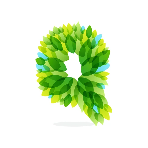 Q brief logo gevormd door aquarel verse groene bladeren. — Stockvector