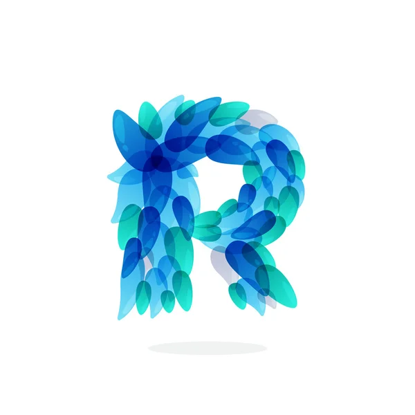 Logotipo de letra R formado por salpicaduras de agua azul . — Vector de stock