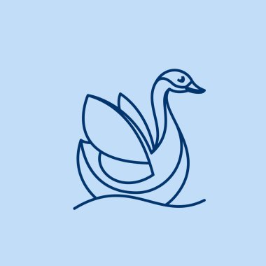 Kaz, kuğu, kuş çizgi logo vektör karakter.