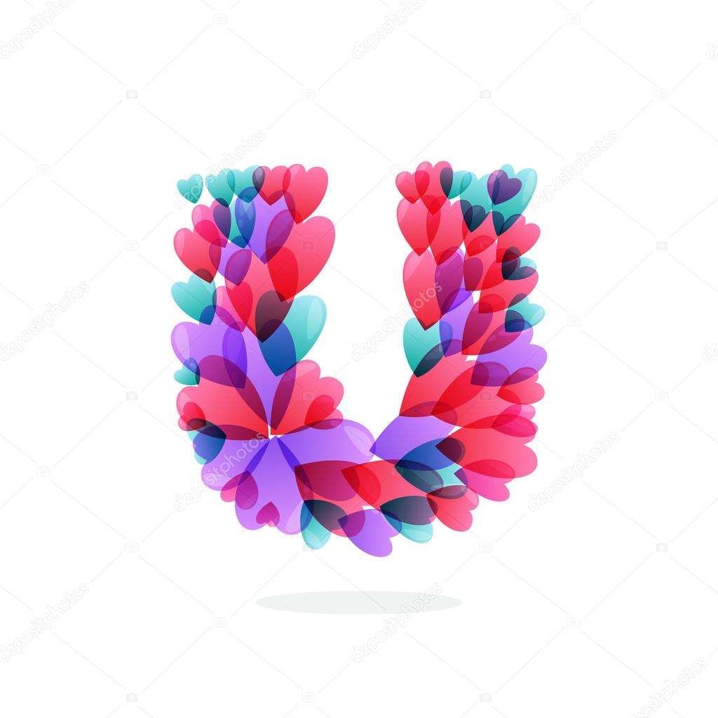 U letter logo formed by hearts.