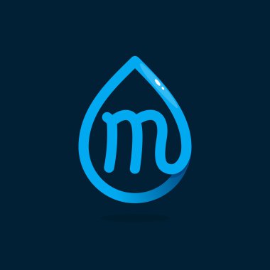 M harfi logo mavi su damlası.