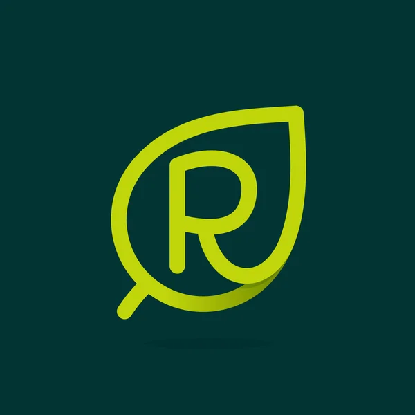 Logotipo de letra R en hoja verde . — Vector de stock
