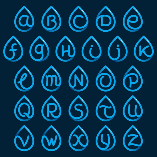 Alphabet-Logos in blauem Wassertropfen. — Stockvektor