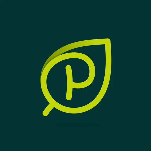 Logotipo de letra P en hoja verde . — Vector de stock