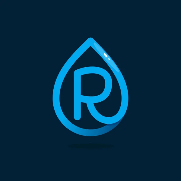 Logotipo de letra R en gota de agua azul . — Vector de stock