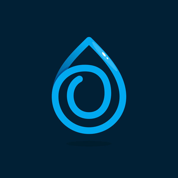 O letter logo in blue water drop.