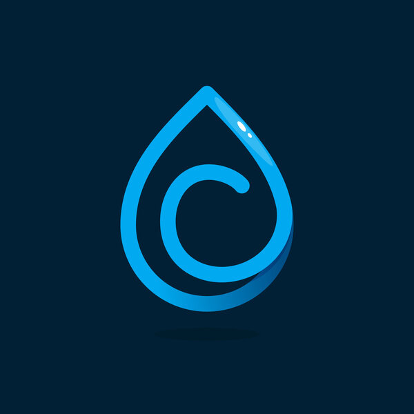 C letter logo in blue water drop.