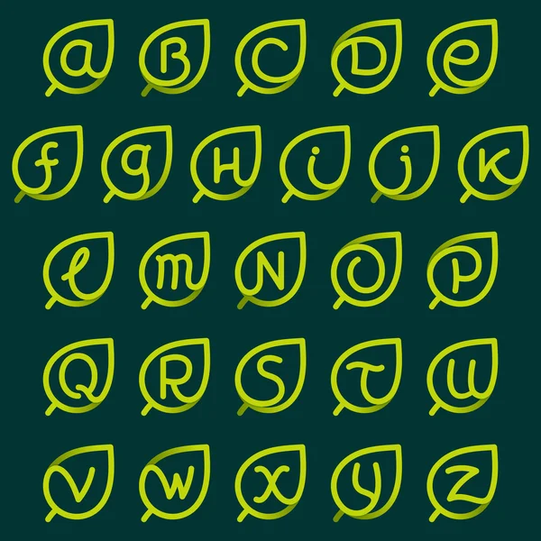 Alphabet logos in green leaves. — Stock Vector