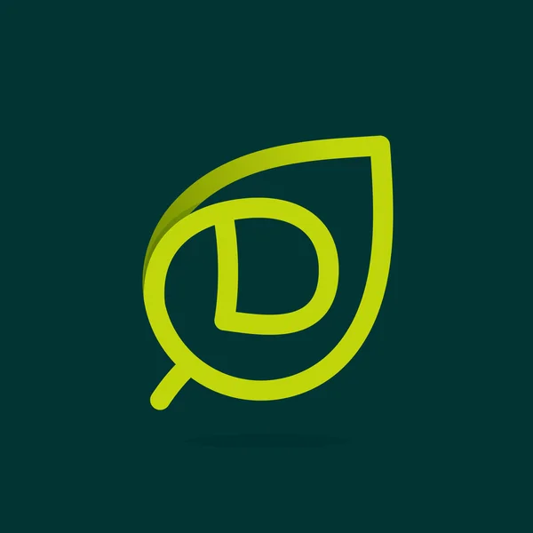 Логотип D-літери в зеленому листі . — стоковий вектор