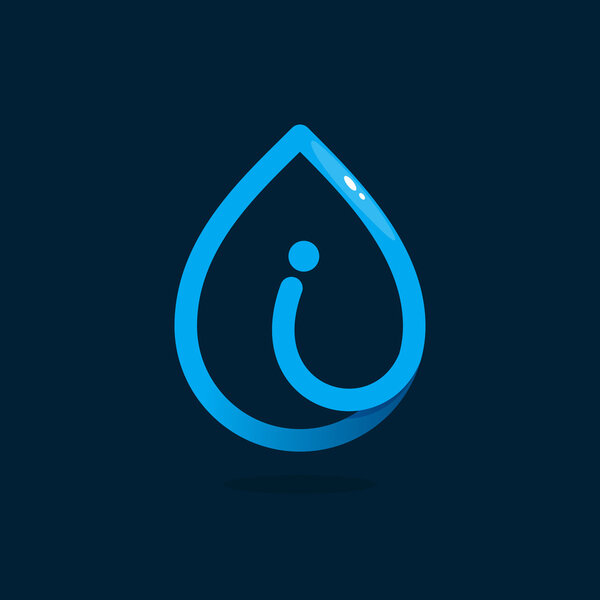 I letter logo in blue water drop.