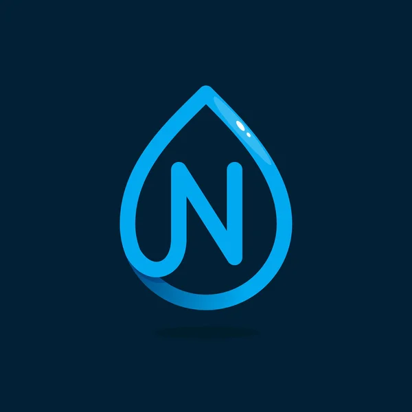 N lettre logo en goutte d'eau bleue . — Image vectorielle