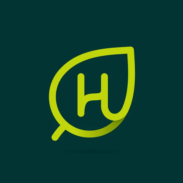 H brief logo in groen blad. — Stockvector